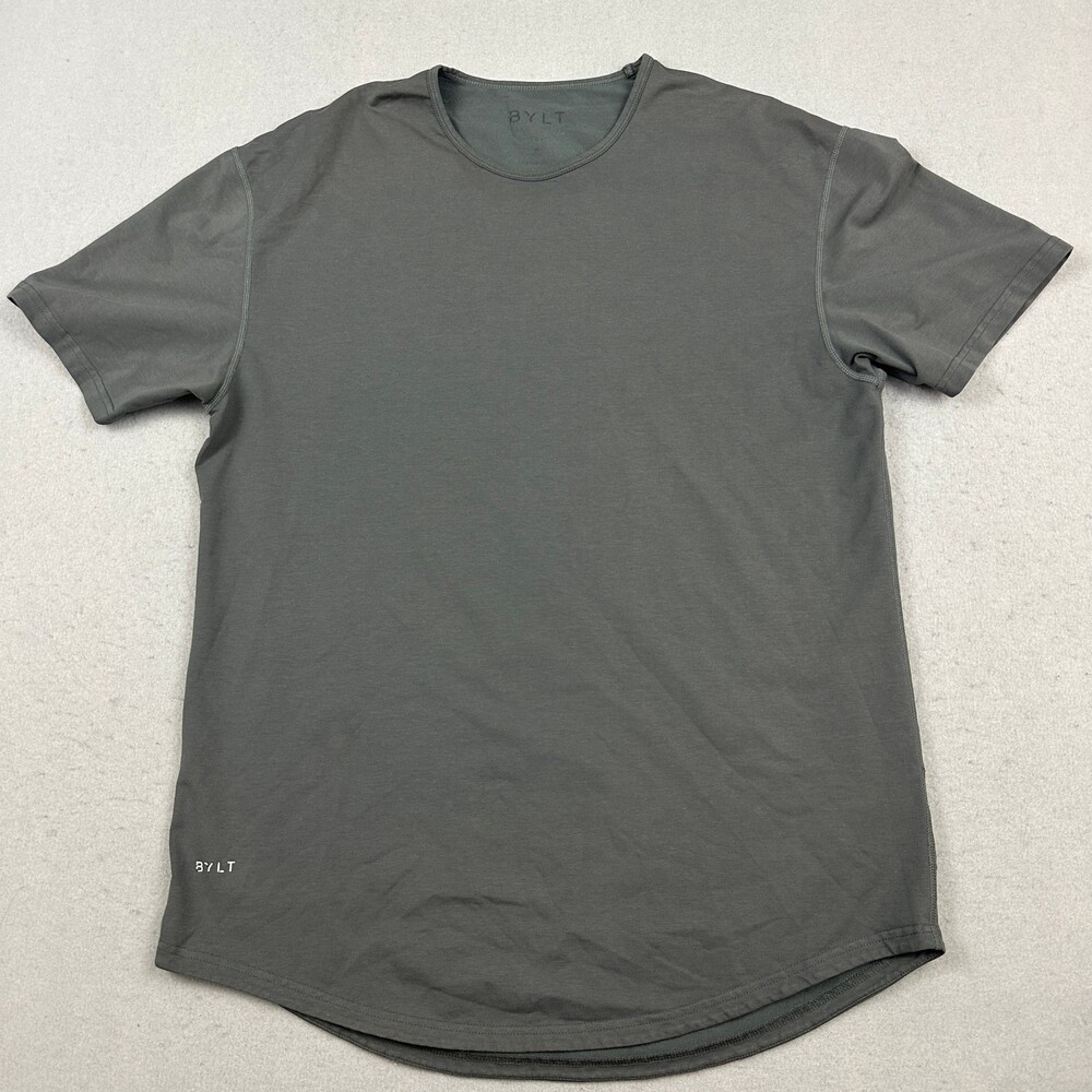 BYLT Shirt Men Extra Large Gray Solid Drop Cut Lux Performance Curved Hem Tee XL